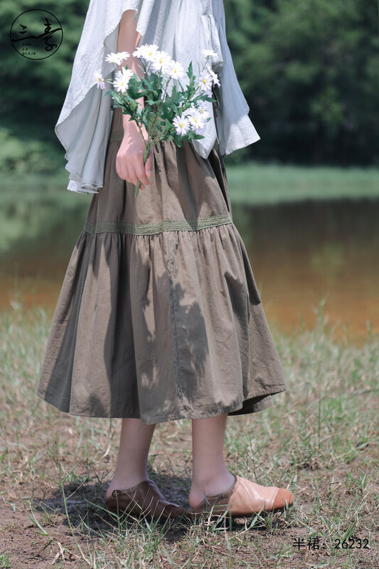 [original of three plain clothes] literary style stitched lace skirt 26232