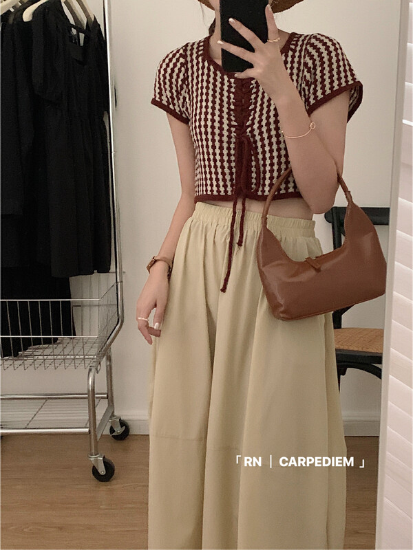 [R n] Korean style square neck loose and thin high waist lace up sweater 81525# ll