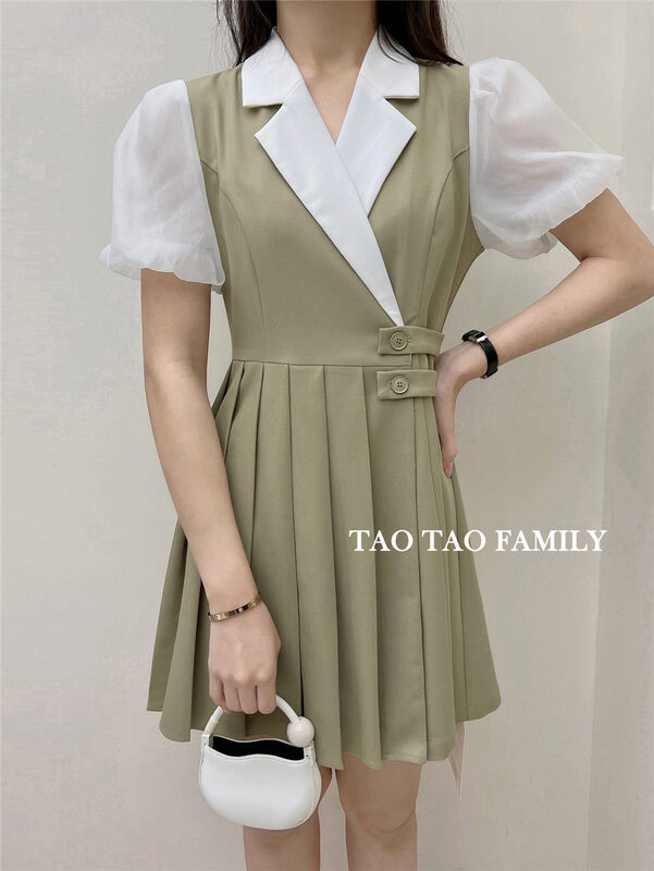 [Taotao family] single breasted stitched fashion dress 3708# hyy