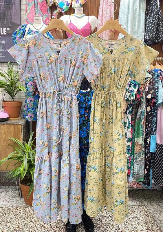 [suzybubble] fresh and simple floral V-neck dress ys1-1169# WPL
