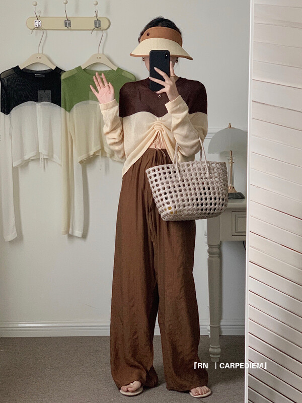 [R n] Korean fashion contrast drawstring sweater 81688# ll