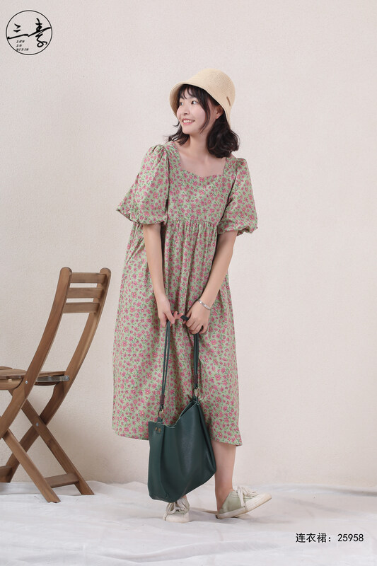 [original three element clothes] simple temperament Vintage Floral Jumpsuit dress 25958