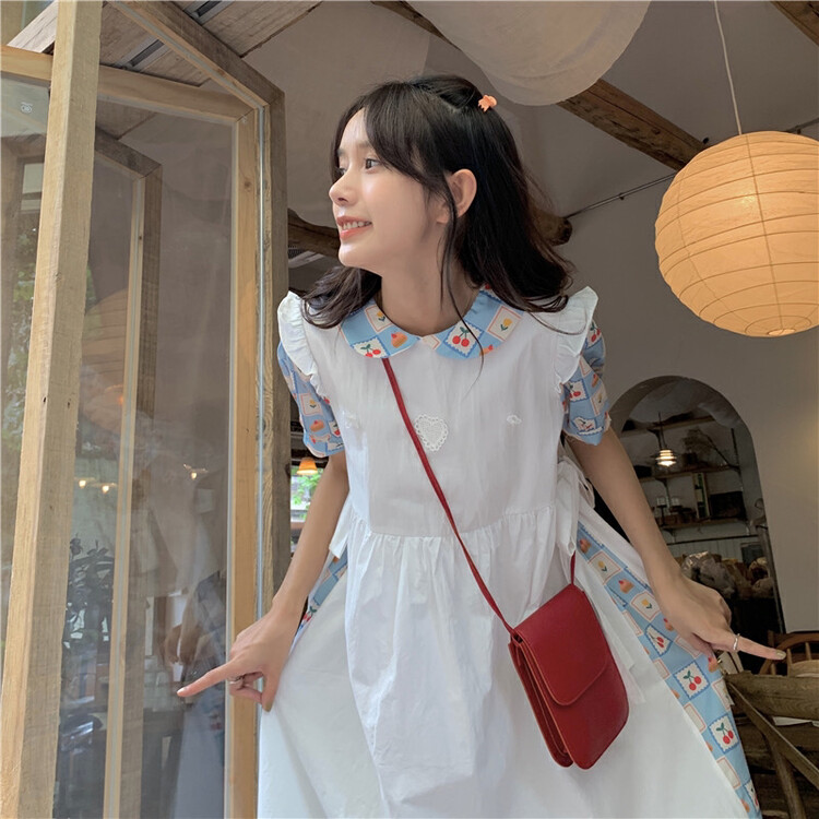 [dolly] sweet contrast color baby collar patchwork Printed Dress 0875\pcz