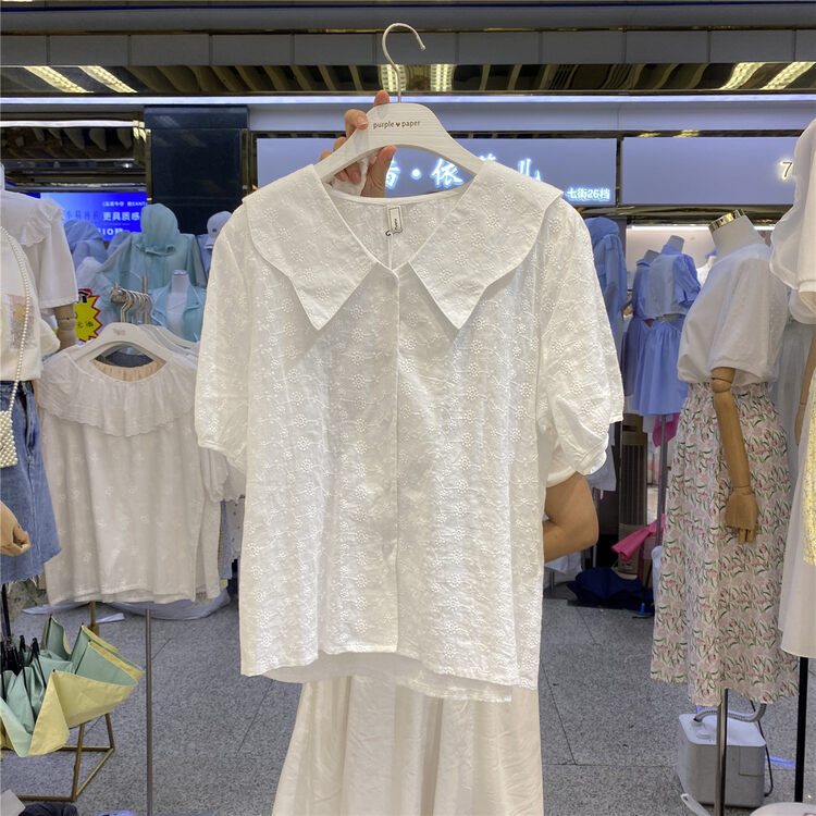 [purpler] large lapel jacquard short sleeve shirt 620# hjy