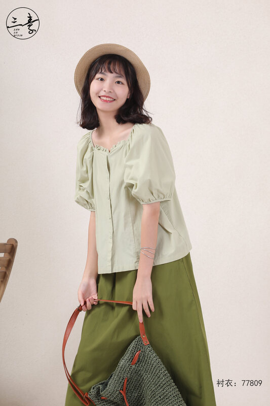 [original of three plain clothes] literary and artistic retro elegant commuter shirt 77809