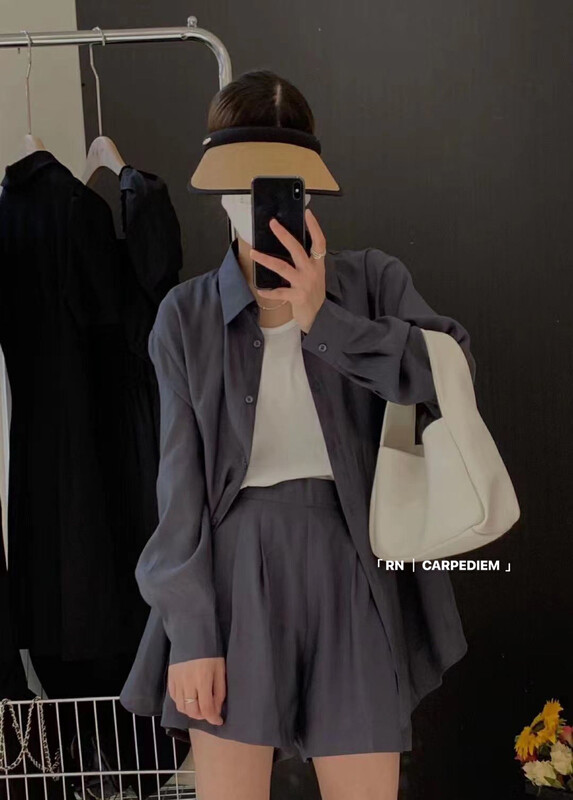 [RN] Korean Tencel sunscreen shirt + simple suspender + elastic high waist and wide leg Shorts Set 81328 \ll