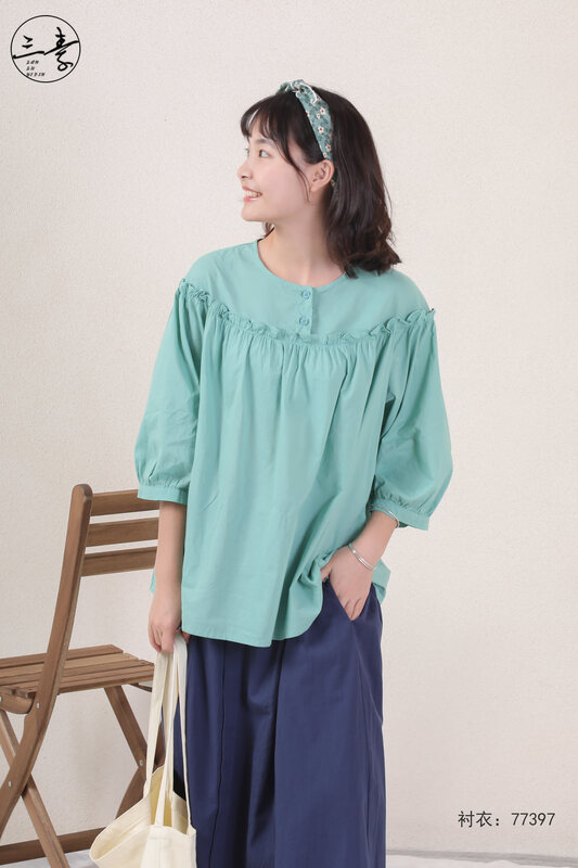 [original three element clothes] simple temperament casual literary shirt 77397