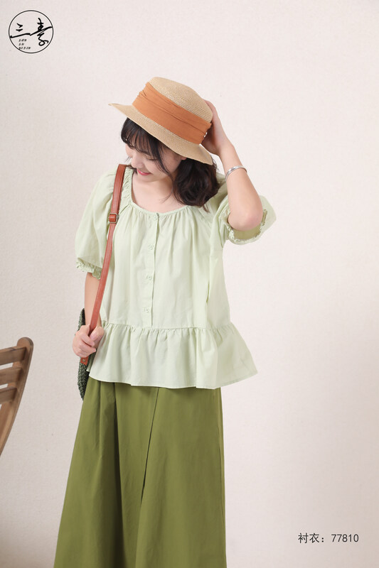 [original three element clothes] simple temperament, literary and artistic fan lady blouse 77810