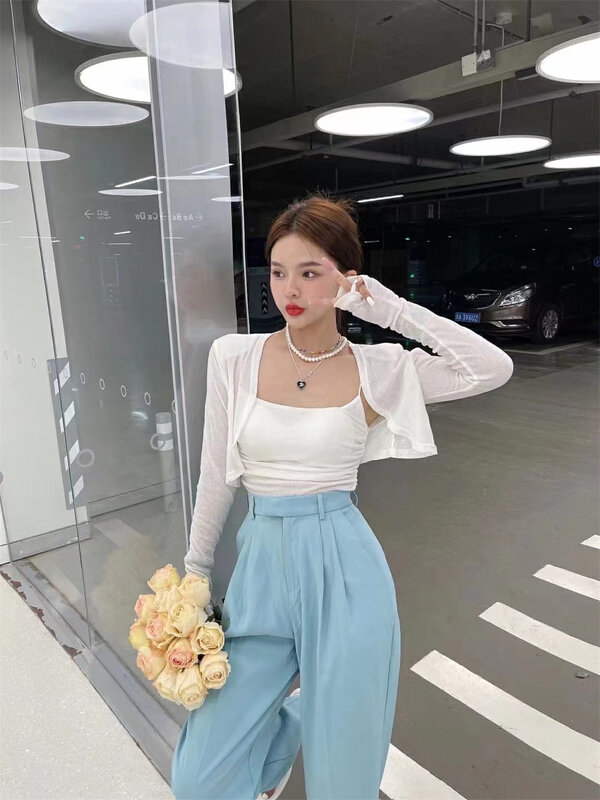 [FC] simple and fashionable knitted cardigan + pure desire vest / suspender set (with bra) 1177\pcz