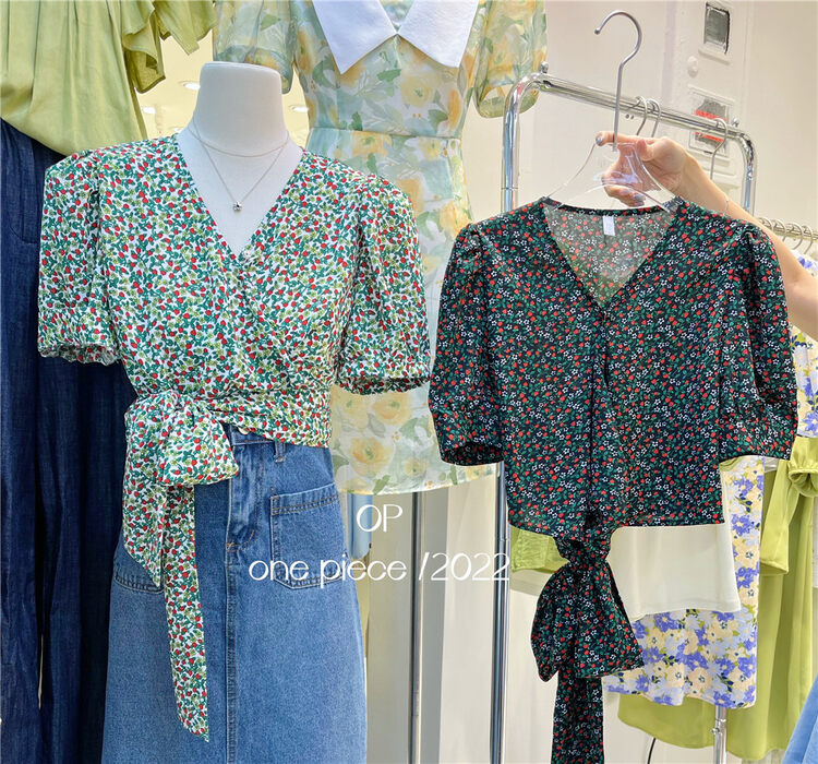 [OP one piece] Korean Floral Lace Up Shirt 3228 \hjy