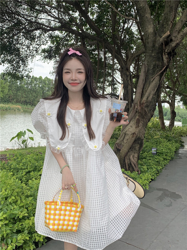 [dolly] Korean sweet doll lace collar three-dimensional flower dress 6008# PCZ