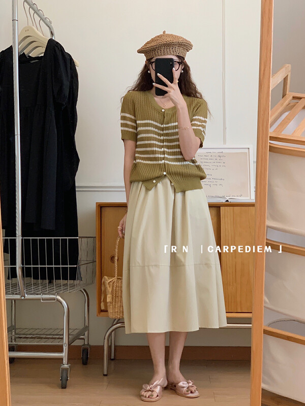 [R n] Korean style, versatile round neck, small Xiangfeng knitted cardigan 81226# ll