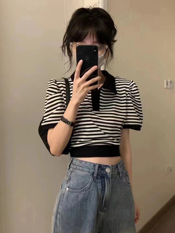 [the fan] Polo neck striped pullover shirt 501611 \pcz