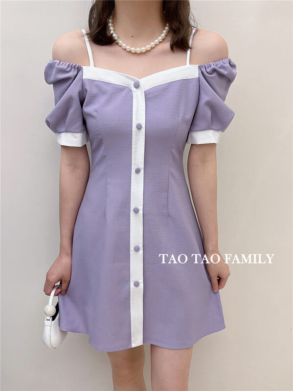 [Taotao family] little woman's contrast single breasted dress 3606 × lwy