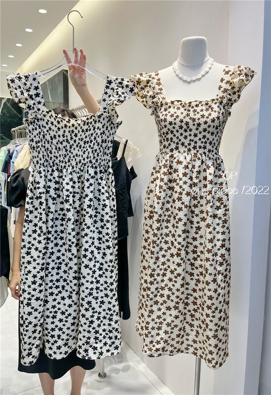 [OP one piece] Han Shu high waist floral dress 3237# hjy