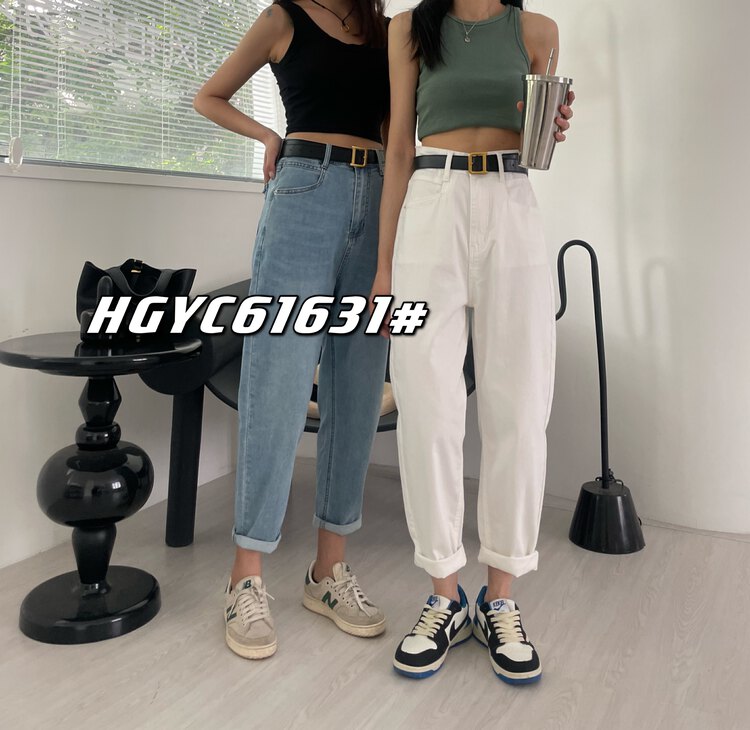 [Korean original] high waisted casual elastic Harlan jeans 61631# L