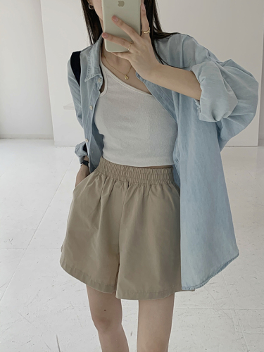 Real price and real shooting three standard loose casual solid color simple wide leg shorts