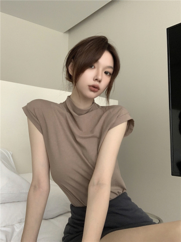 Real price half high collar short sleeve T-shirt women's pure desire style tight bottomed shirt thin top