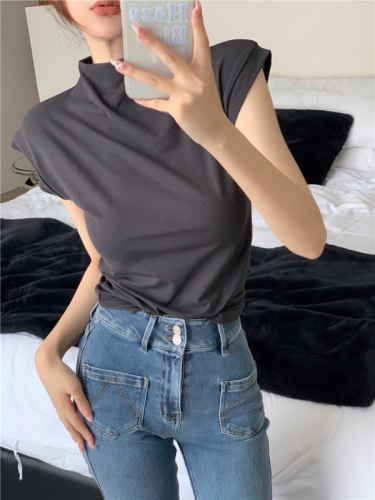 Real price half high collar short sleeve T-shirt women's pure desire style tight bottomed shirt thin top