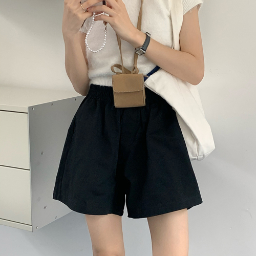 Real price and real shooting three standard loose casual solid color simple wide leg shorts