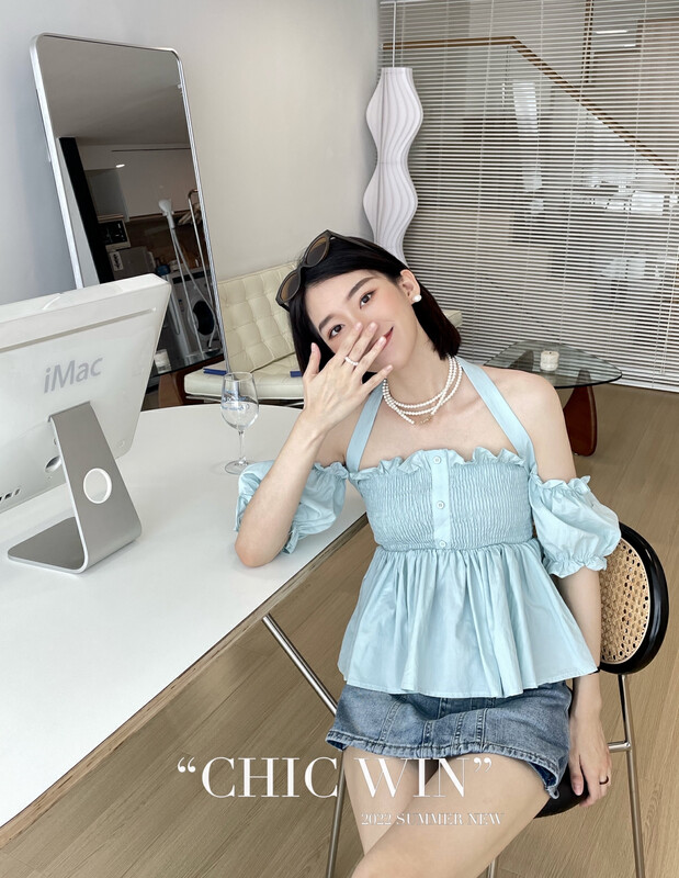 [chic win] simple pure color fresh blouse (with removable sleeves) 580# CSX