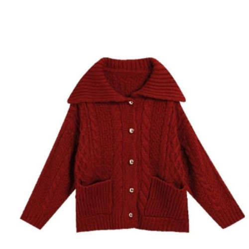 Vintage Port style large lapel thickened warm fried dough twist sweater 2022 new women's autumn and winter single breasted cardigan jacket