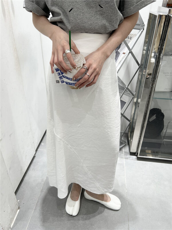 Original price 87.98! [t-platform] solid color loose textured drawstring casual skirt ys1-2330# cqw