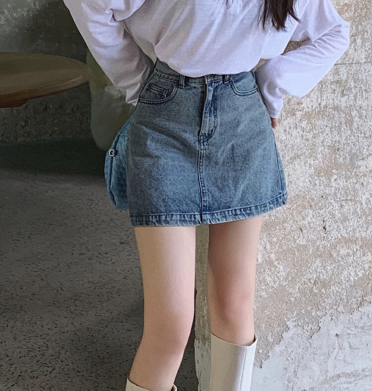 [h.max] slim down solid color denim skirt c4251# ozq