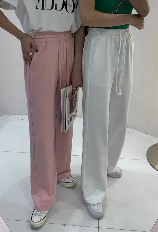 [t-platform] simple solid color loose elastic waist lace up casual pants ys1-2503# cqw