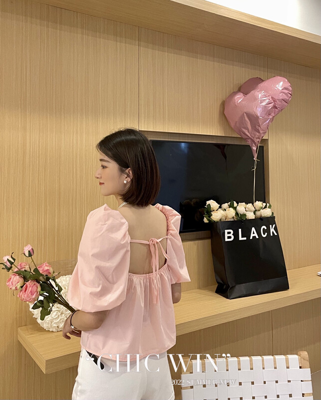 [chic win] square neck bubble sleeve slim shirt 988 \csx