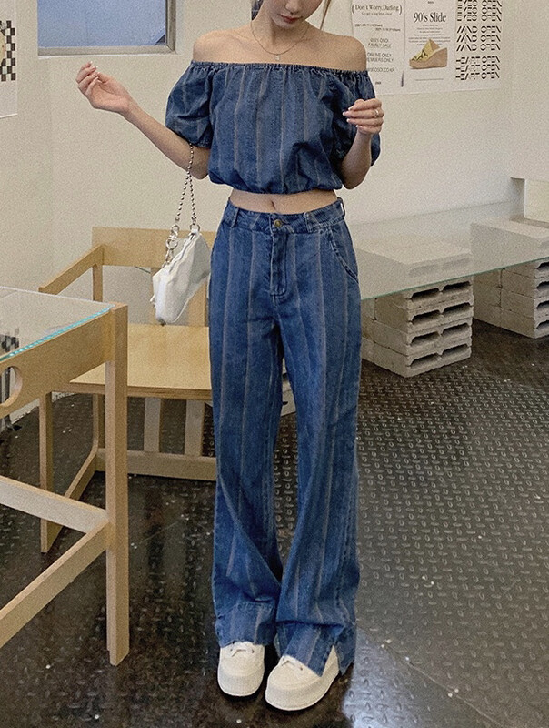 [h.max] line neck shirt + temperament straight jeans set c4572\ozq