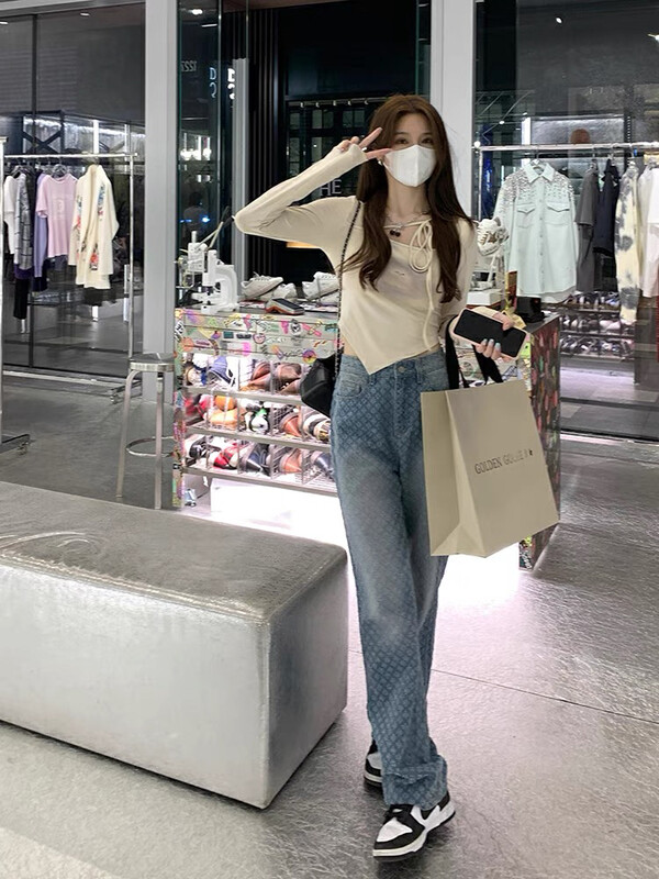[h.max] Korean style personalized edging jeans c6975# ozq
