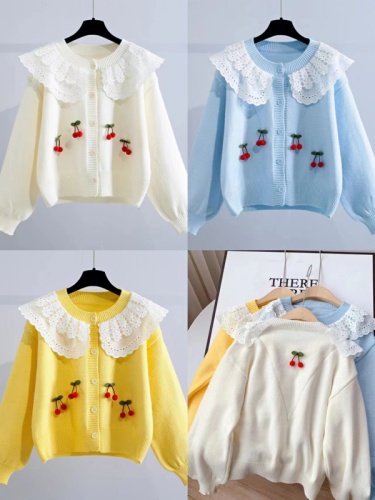 Gentle style doll neck knitted cardigan women's 2022 early autumn new Korean loose outer wear age reducing sweater small coat
