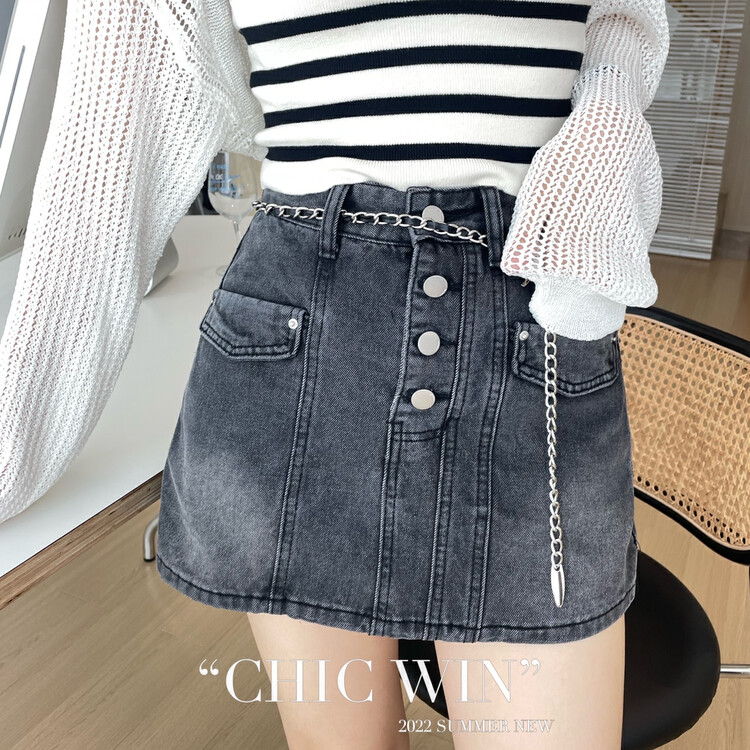 [chic win] Korean fashion pure style denim skirt pants (with waist chain) b1052# CSX
