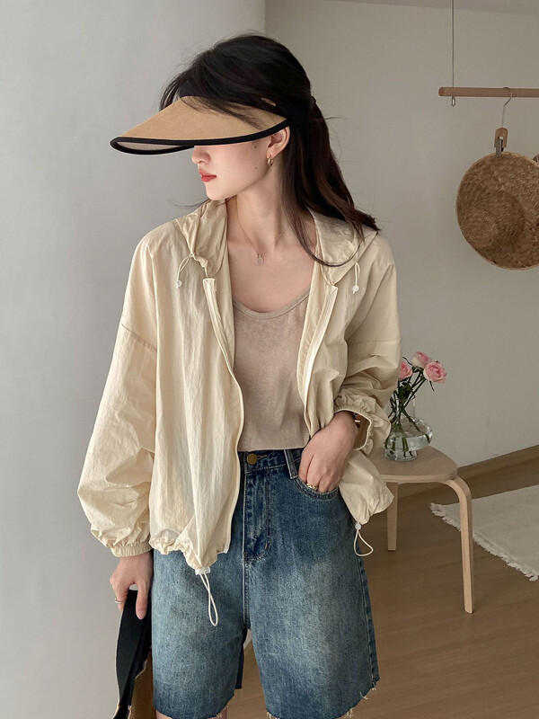 [secondtime] 2022 summer new hooded loose simple net color sunscreen shirt 5323# XJ