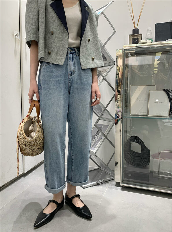 [t-platform] versatile simple Korean rolled jeans 8536# zxx