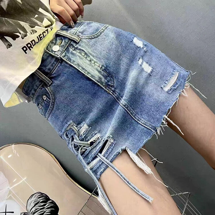 [good] new hole A-line denim skirt 7830\jj