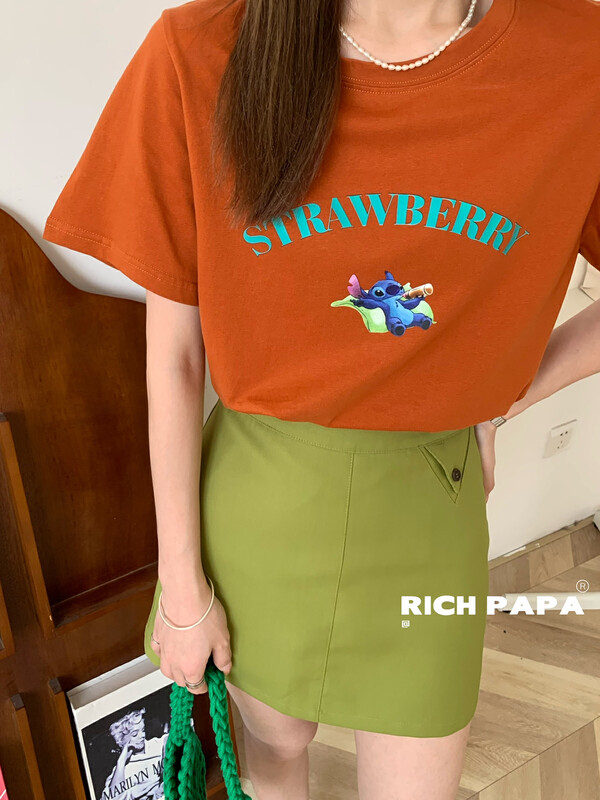 Original price 50.76! [rich Papa] fashionable letter print versatile short sleeve T-shirt t312\zxx
