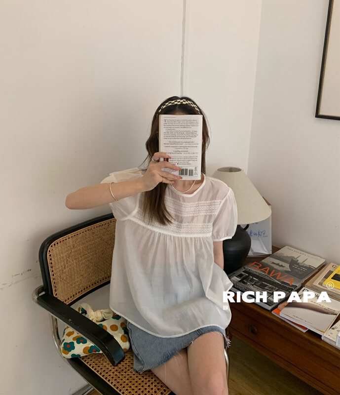 [rich Papa] round neck simple solid color versatile shirt 21c044\zxx