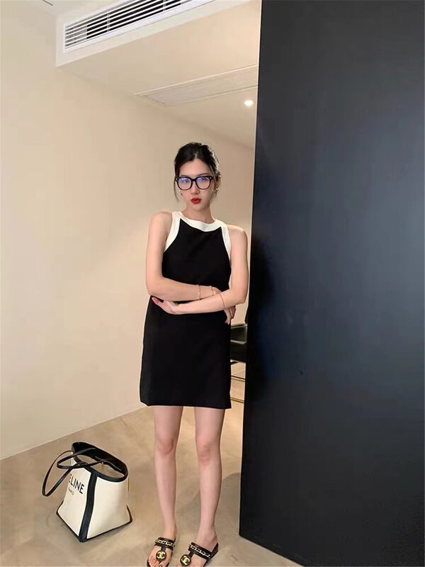 [Linna] color blocked round neck sleeveless vest dress 6931# JJ