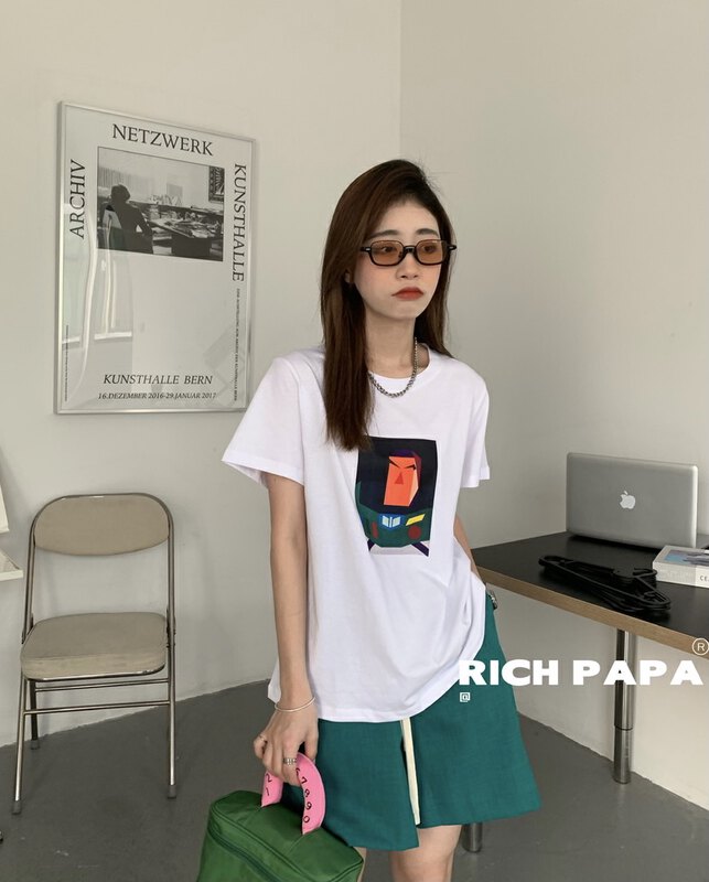 Original price 50.76! [rich Papa] niche funny printed ins short sleeve T-shirt t311\zxx