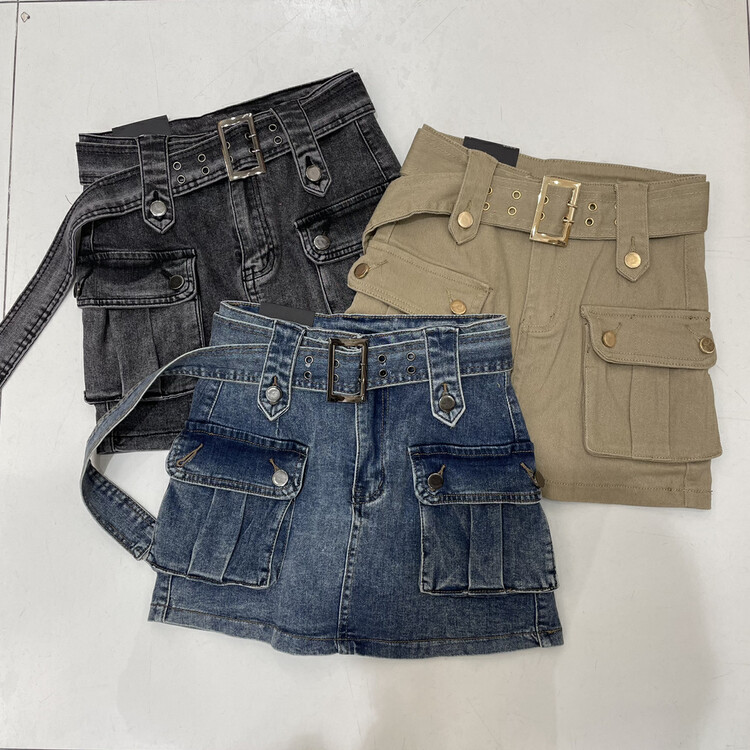 [good] work style elastic hot girl skinny denim skirt (with belt) 7969# JJ