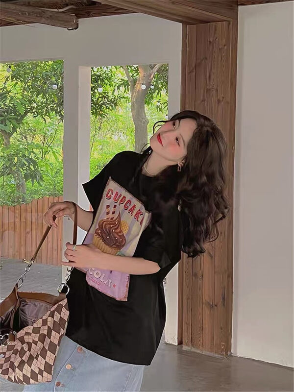 [lab eeda] Korean loose ice cream printed short sleeved T-shirt t8010# ozq