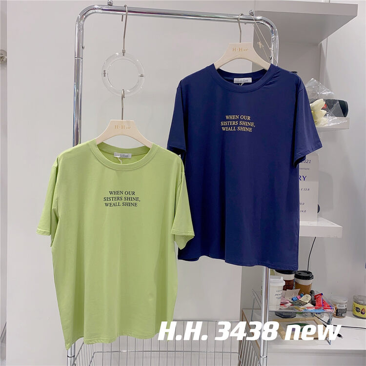 [HH &miss Lai] round neck lettering casual loose short sleeve T-shirt 3438# L