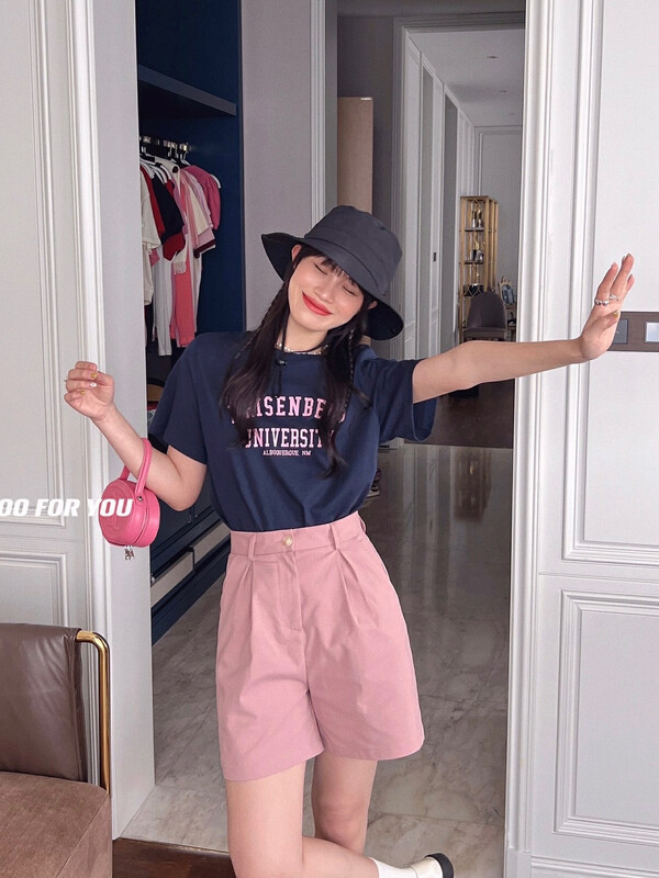 [rich Papa] Korean alphabet print versatile ins short sleeve T-shirt t309# zxx