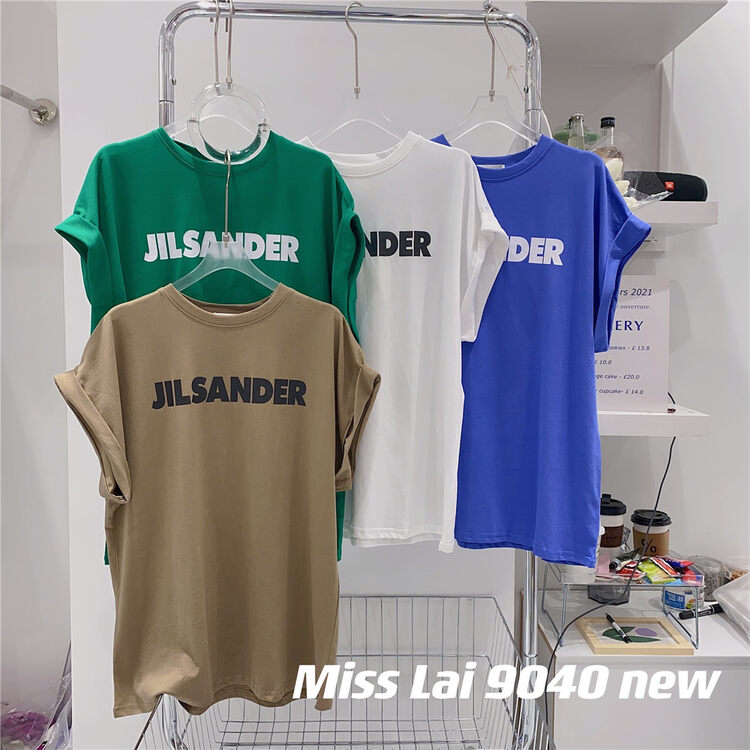 [HH &miss Lai] letter printed round neck Pullover short sleeve T-shirt 9040# L