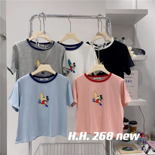  contrast round neck Mickey short sleeve T-shirt 268# L