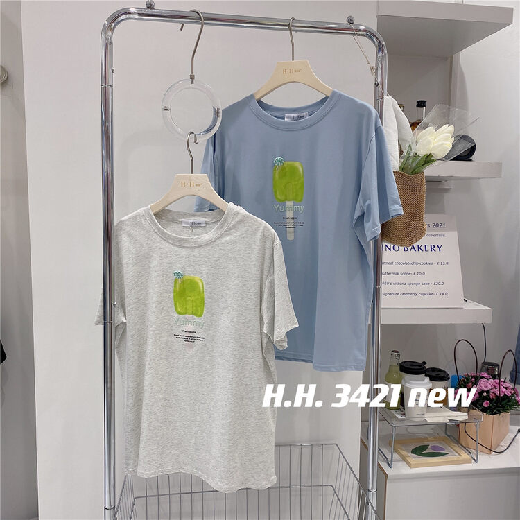 [HH &miss Lai] Korean round neck comfortable short sleeve T-shirt 3421# L
