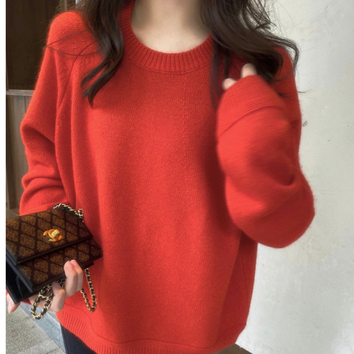 Round neck thickened sweater women's autumn and winter  Korean chic loose Pullover cashmere loose bottomed sweater