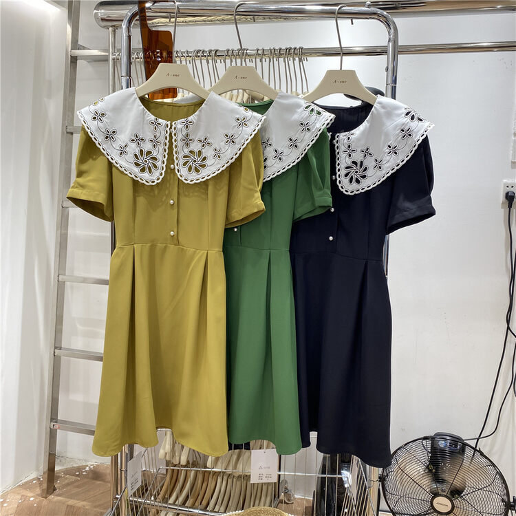 [A-One] Korean color matching lotus leaf collar lace up dress 22209\hjy